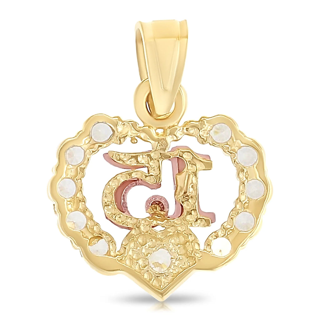 14K Two Tone Gold Heart Cubic Zirconia Pendant G61418