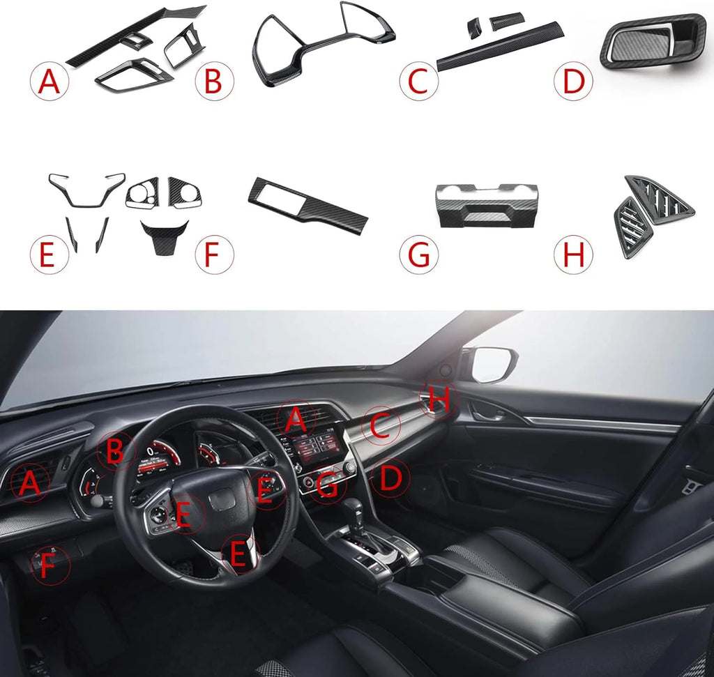 Interior Center Console Dashboard Panel Headlight Switch Steering Wheel AC Vent Cover Trim Combo Kit E5454