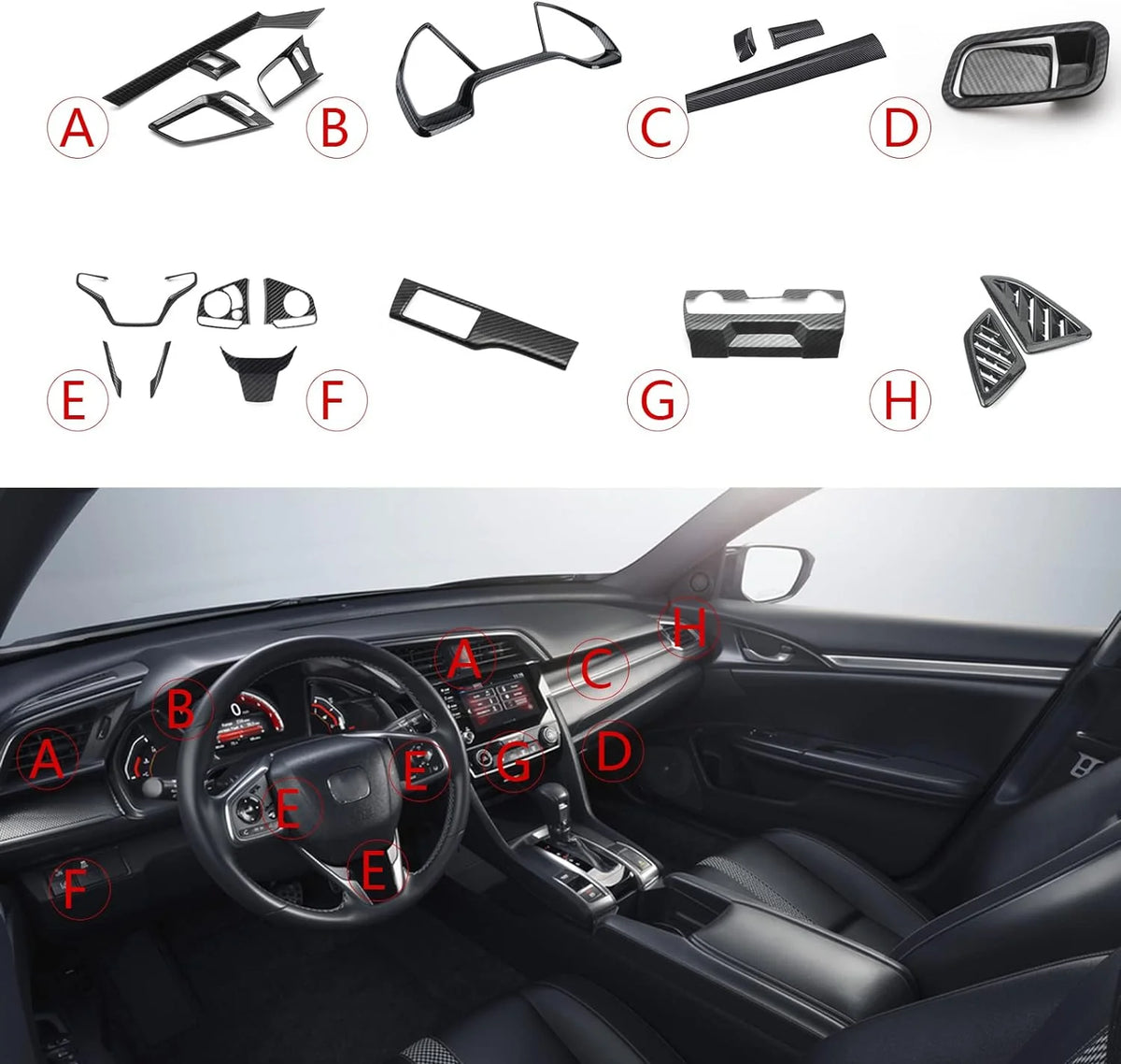 Interior Center Console Dashboard Panel Headlight Switch Steering Wheel AC Vent Cover Trim Combo Kit E5454