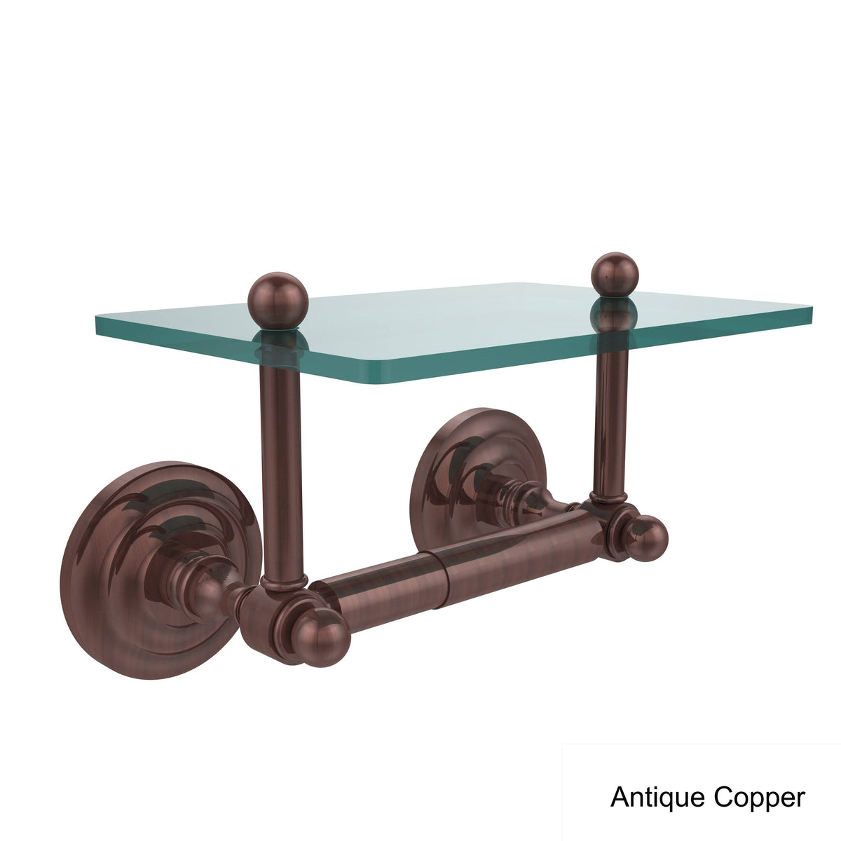 Two Post Toilet Tissue Holder with Glass Shelf - Satin Nickel O67384