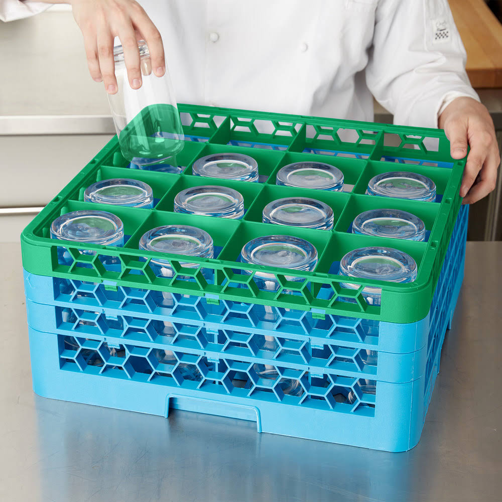 16 Compartment Green Color-Coded Glass Rack with 3 Extenders V61509