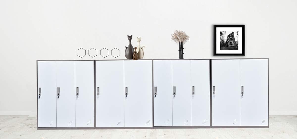 White Metal Storage Cabinet with Lock and Doors P519106
