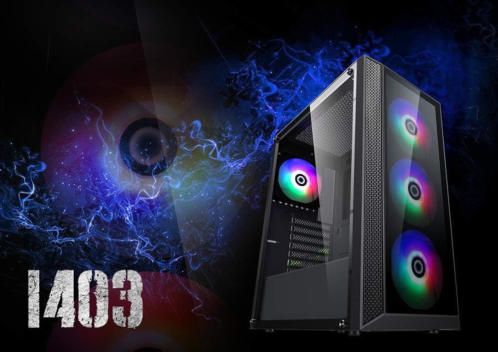 ATX Desktop Computer Case with Tempered Glass Window and 120mm ARGB LED Fans T80747
