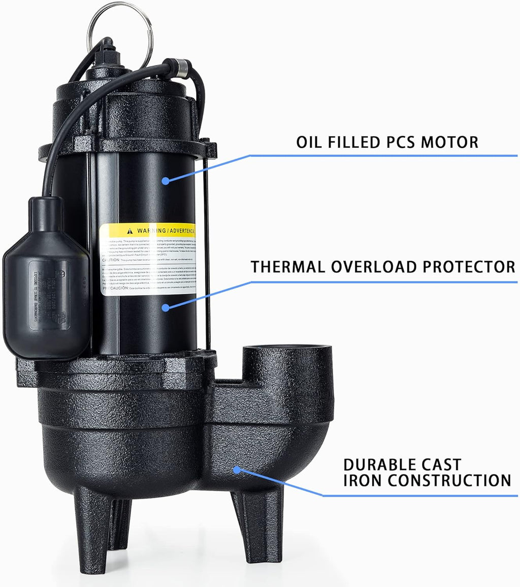 Cast iron submersible sewage pump with tether float switch V862
