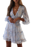 Floral Print Long Sleeve Backless Mini Dress C524