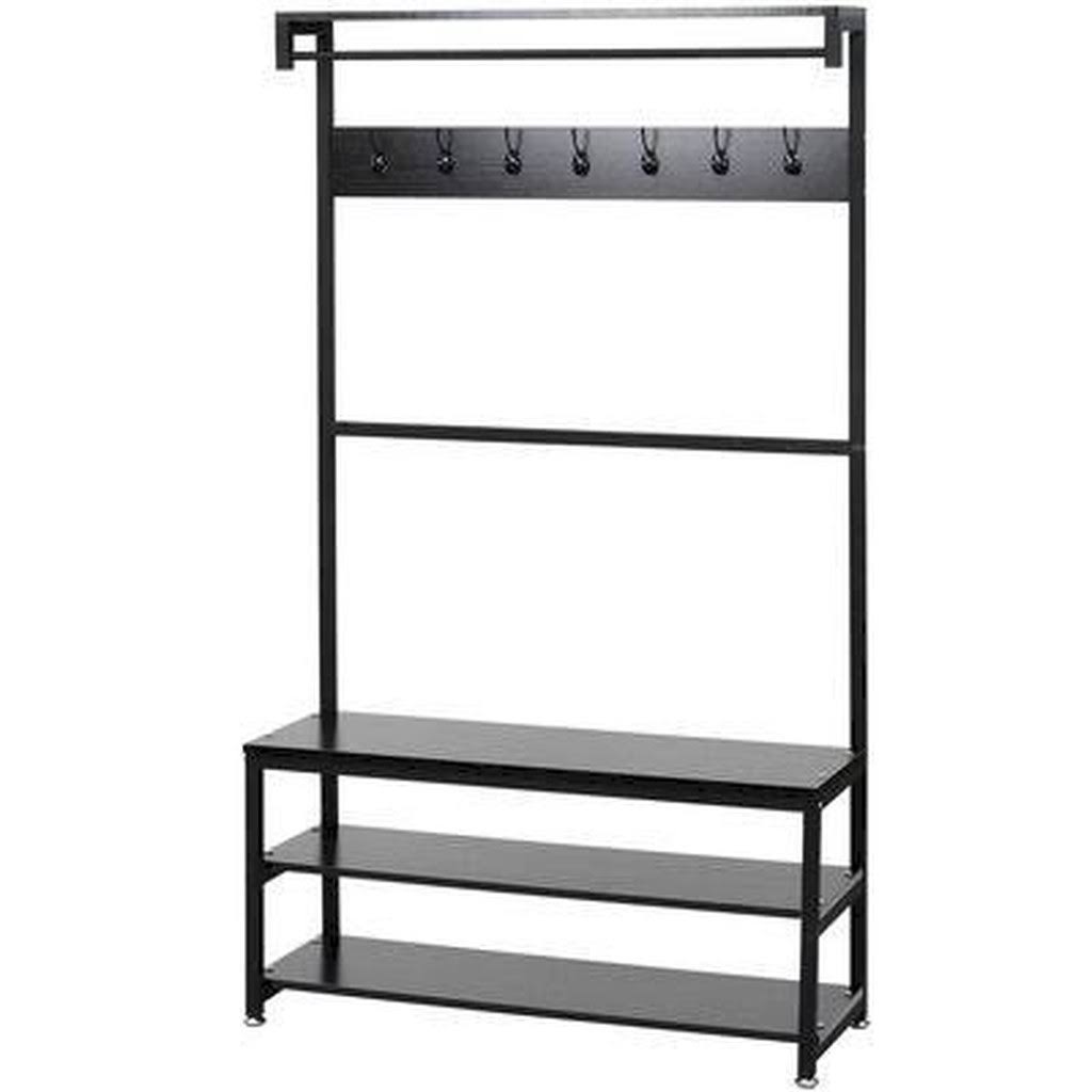 Black Freestanding Coat Rack with Storage F51881