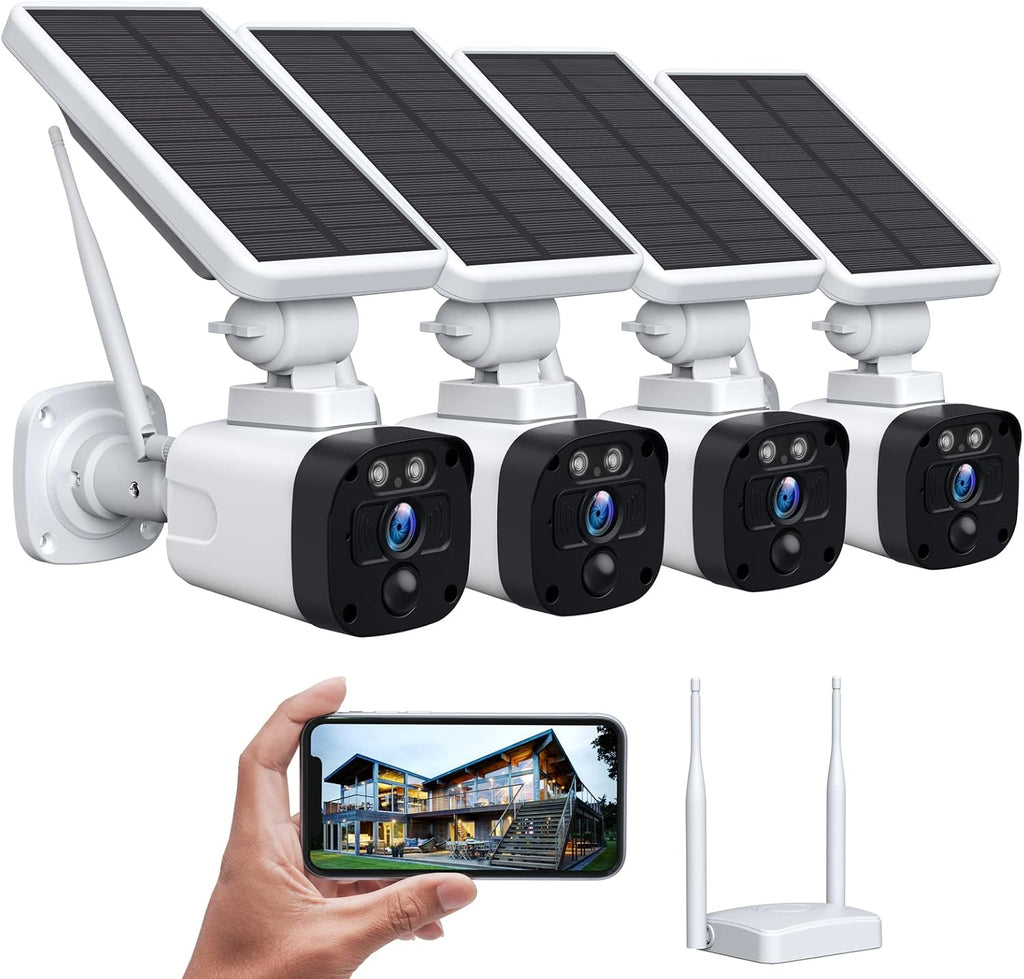 Wireless Solar Security Camera System Outdoor WiFi 2 Pack with WiFi Base Station J1355
