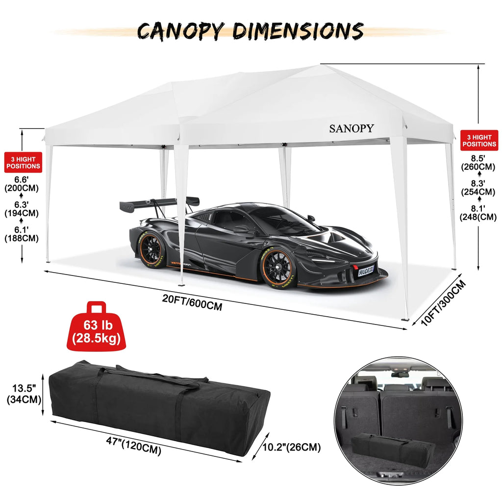 10' x 20' Pop Up Canopy Tent with 6 Removable Sidewalls and Carry Bag, White S636336