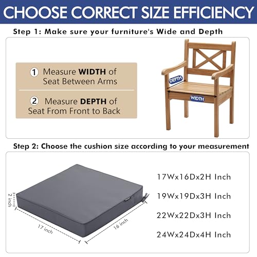 Waterproof Outdoor Chair Cushions 19 x 19 Inch Set of 2 C26749