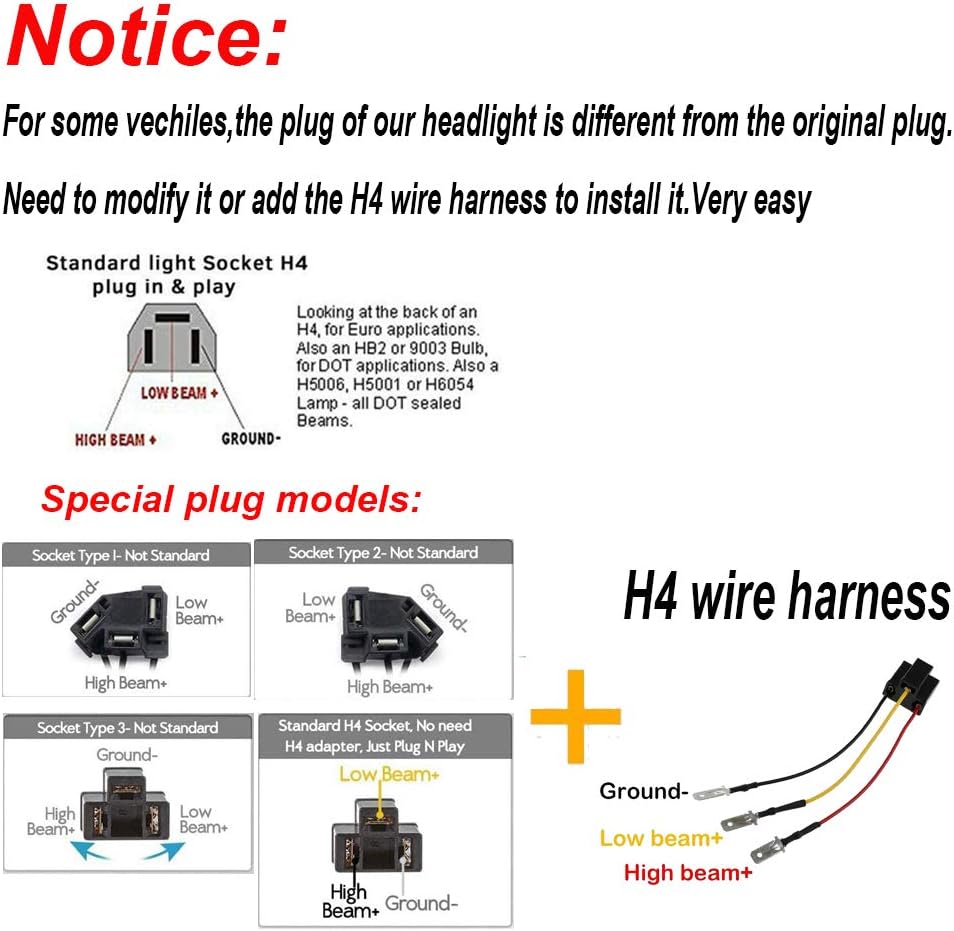 120W Rectangle 7x6 5x7 LED Headlights Sealed Beam H4 Plug O619741