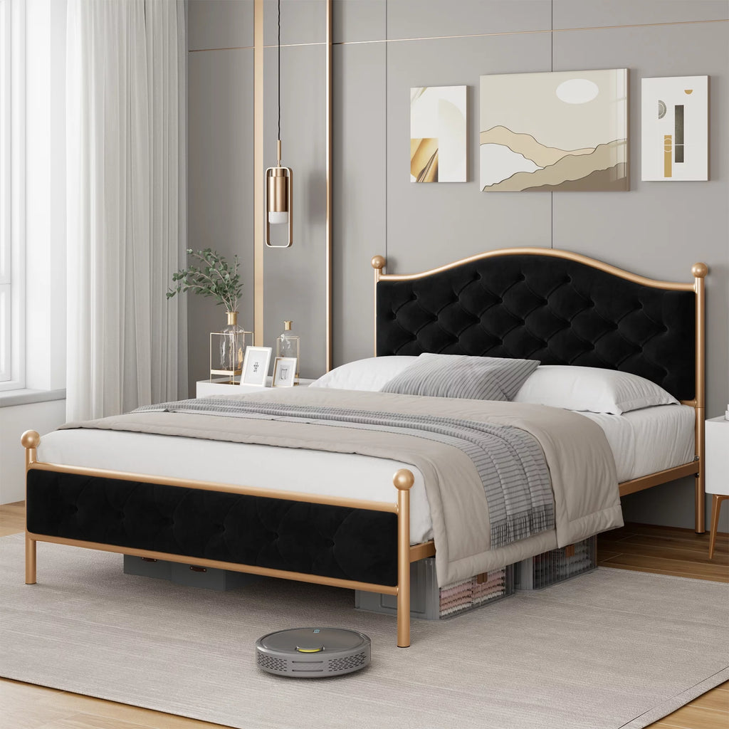 Black Queen Size Upholstered Platform Bed Frame Q95333