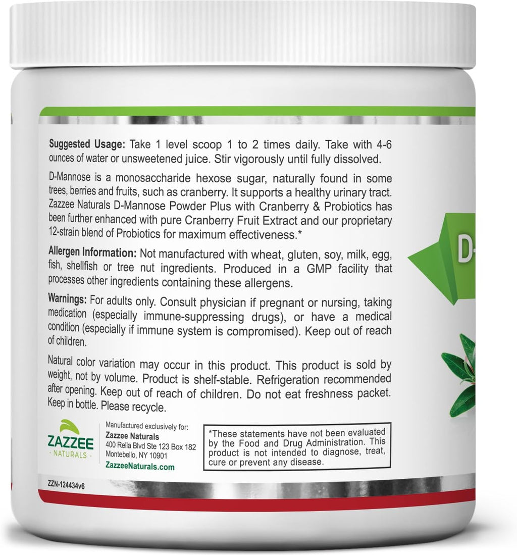 2000 mg D-Mannose Powder Plus with Probiotics and Cranberry Extract, 6.5 Oz, 67 Servings U40533