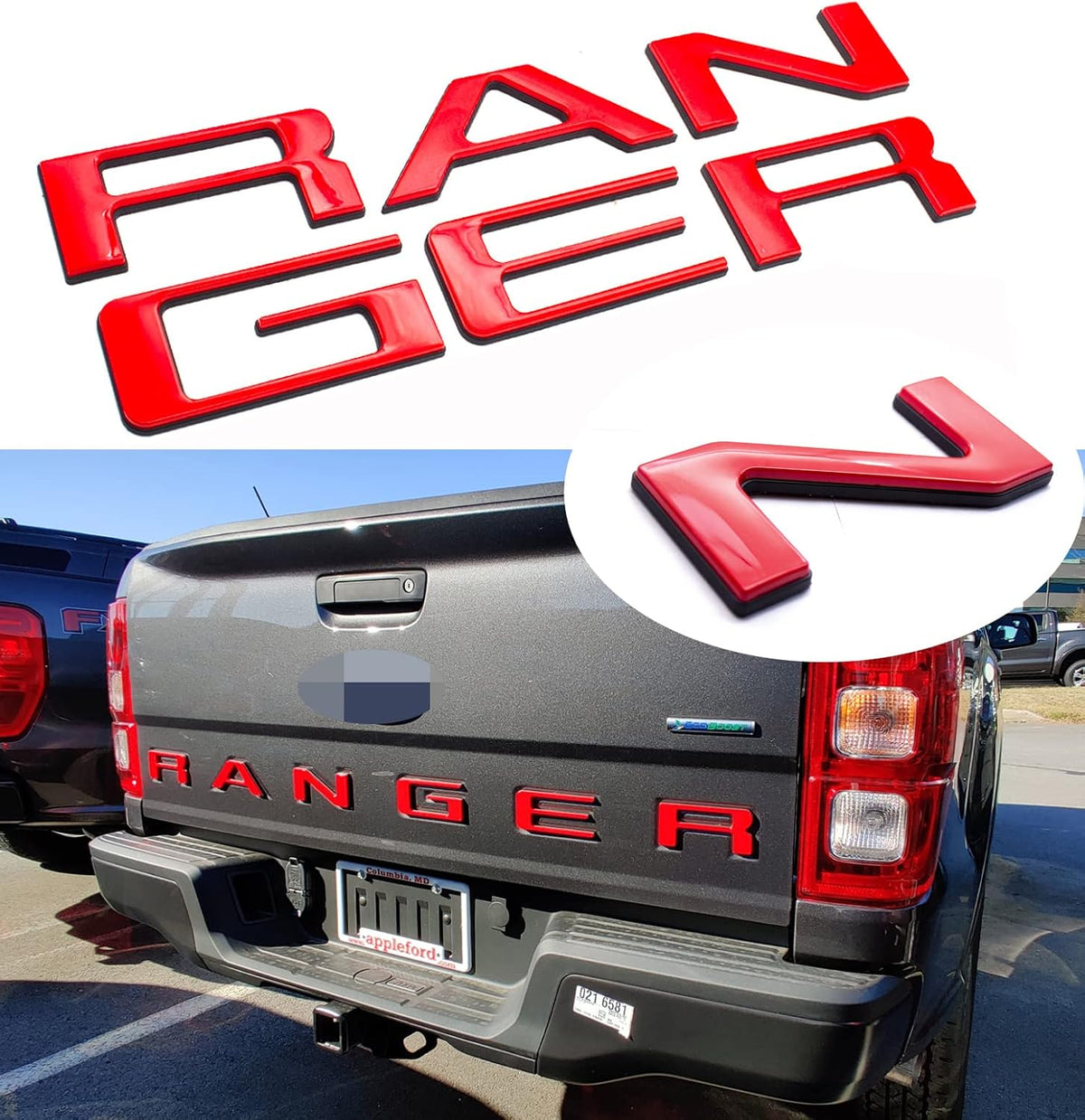 Black with Red Outline Double Layer Tailgate Insert Letters Pack of 2 G128046