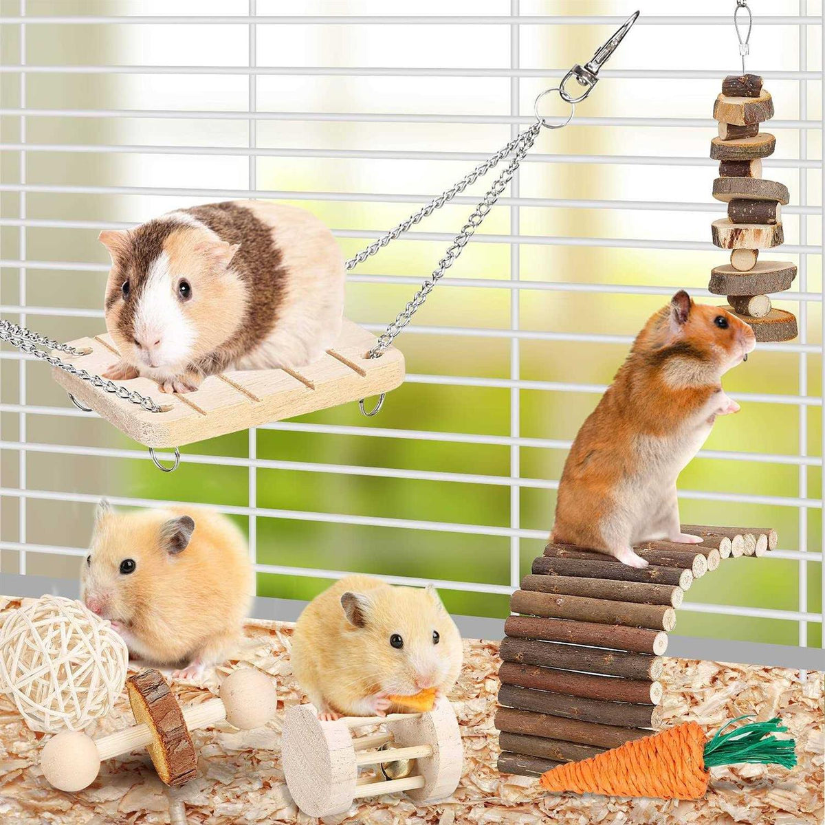 Hamster Chew Toys Set Small Animal Molar Teeth Care Wooden Accessories Z133058