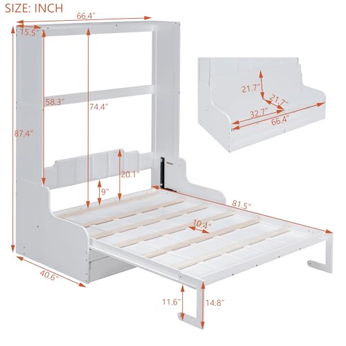 Queen Size White Wooden Murphy Bed with Sofa and Cushion A5668