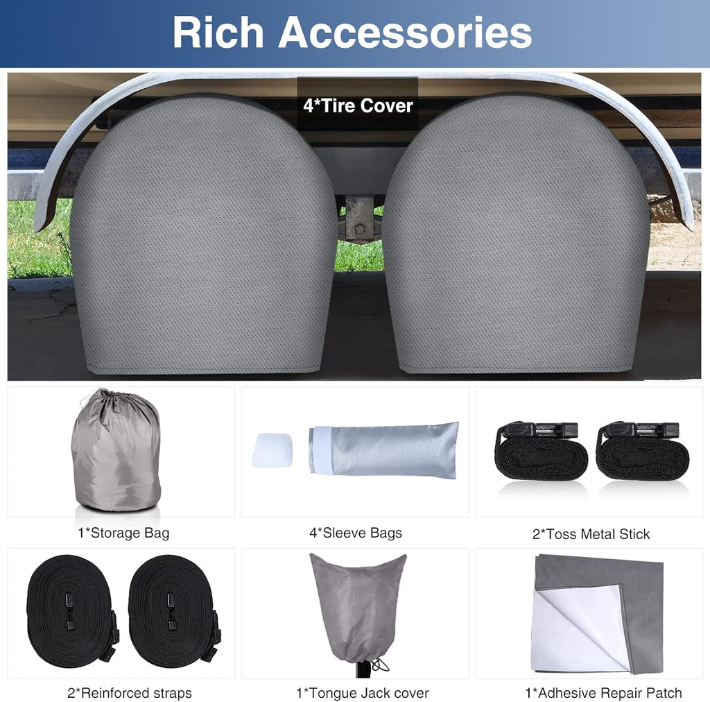 Waterproof 500D Travel Trailer Cover with 4 Tire Covers X351