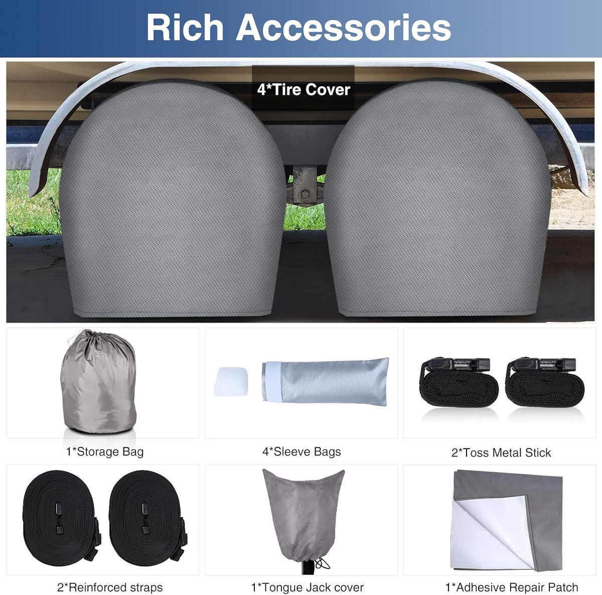 Waterproof 500D Travel Trailer Cover with 4 Tire Covers X351