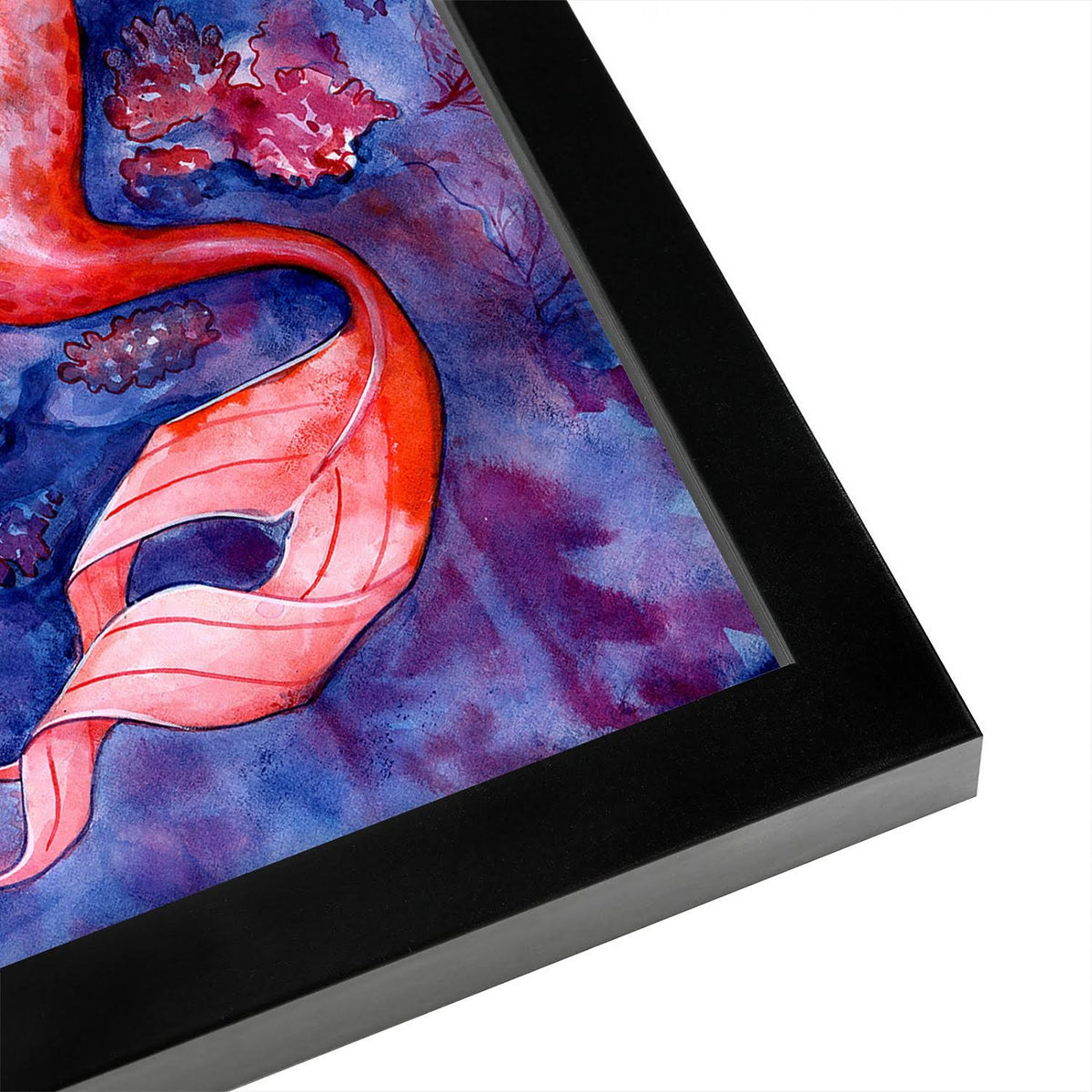 Red Coral Mermaid Black Frame I1086