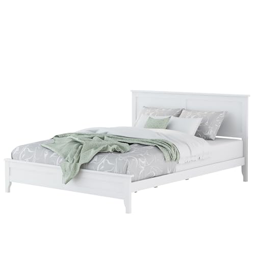 White Queen Wood Platform Bed Frame with Headboard I6484