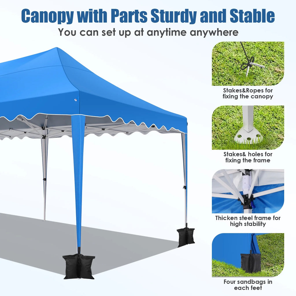 10X30ft Heavy Duty Pop Up Canopy Tent with 8 Sidewalls Blue R233095