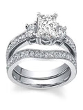 Three Stone Diamond Bridal Set 1 Carat Princess Cut Diamond 10k Gold E710327