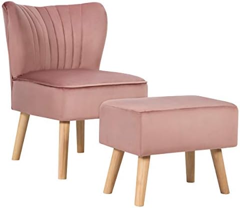 Pink Velvet Accent Chair with Ottoman I164994