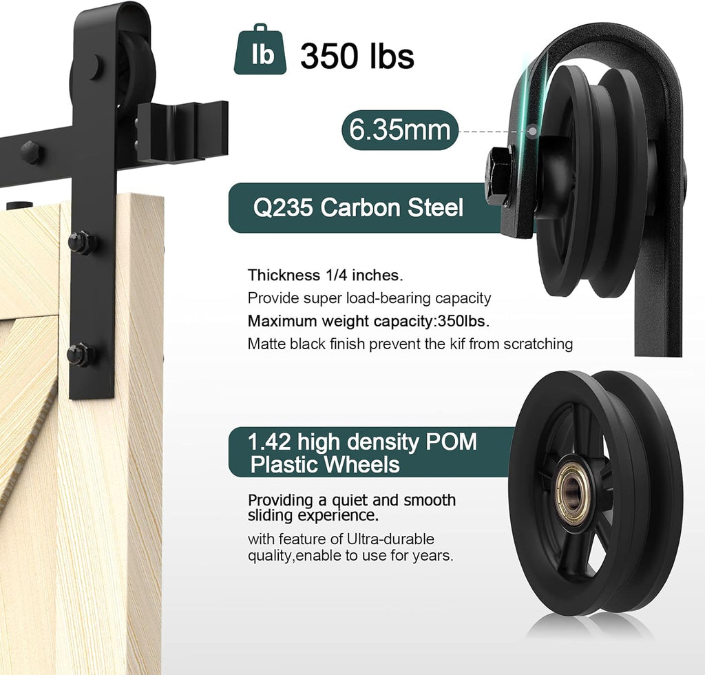 6.6FT Heavy Duty Sliding Door Hardware Kit with 12 Handle & Floor Guide C822