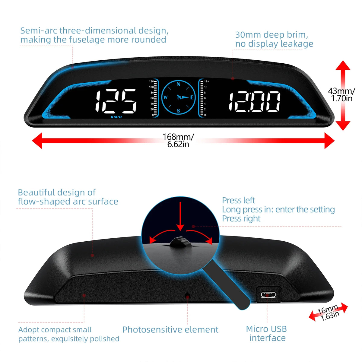 Digital GPS Speedometer Head Up Display with Compass Altitude HD LCD W8541