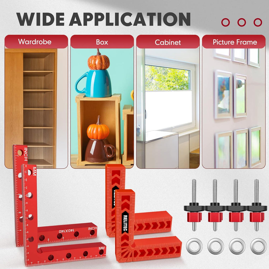 90 Degree Corner Clamp for Woodworking, 2 Aluminum Alloy Positioning Squares K74419