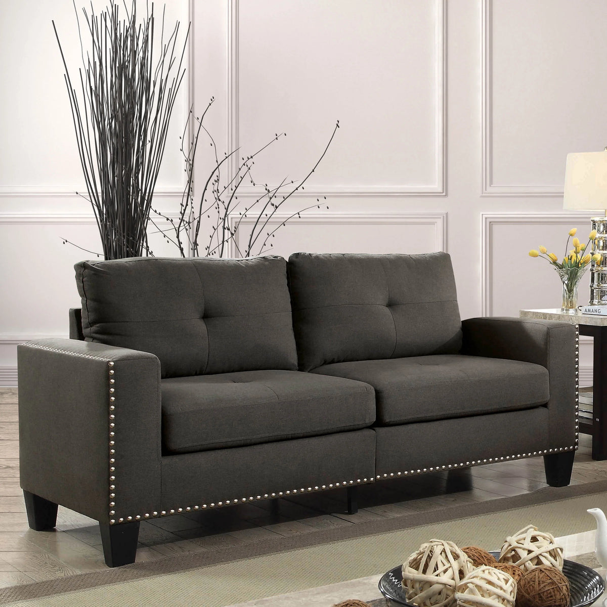Contemporary Faux Linen Sofa Y415