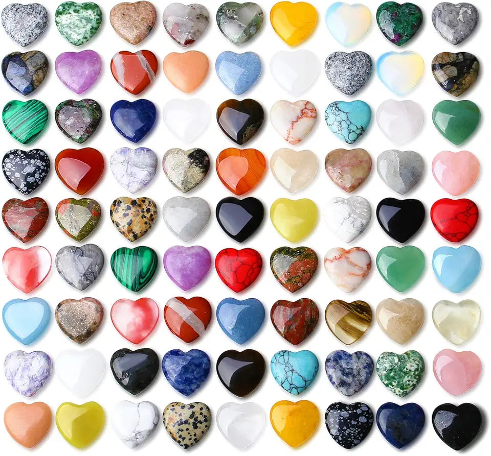 80PCS Heart Shaped Crystals Worry Stones Natural Rose Quartz Polished Chakra Stone Set R9374