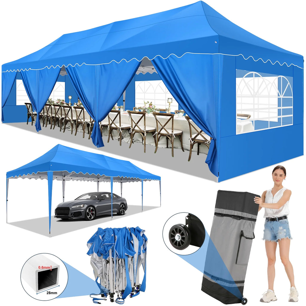 10X30ft Heavy Duty Pop Up Canopy Tent with 8 Sidewalls Blue R233095