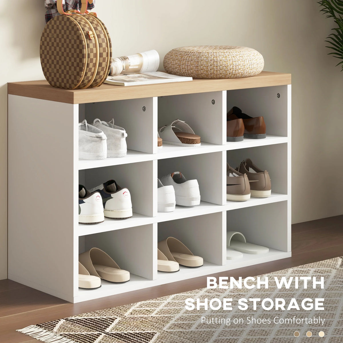 White Coat Rack Shoe Bench Set W9509