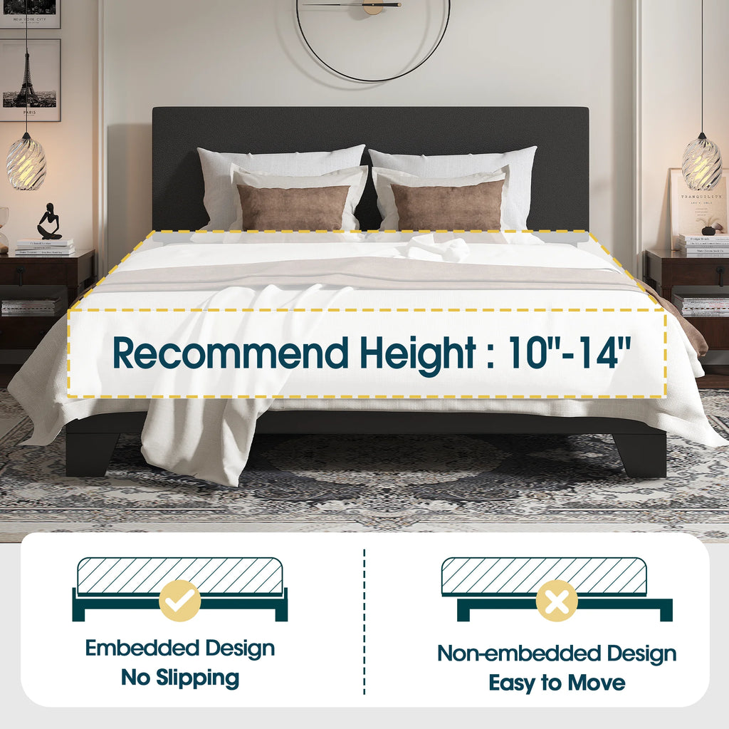 Queen Upholstered Platform Bed Frame with Adjustable Leather Headboard K11151
