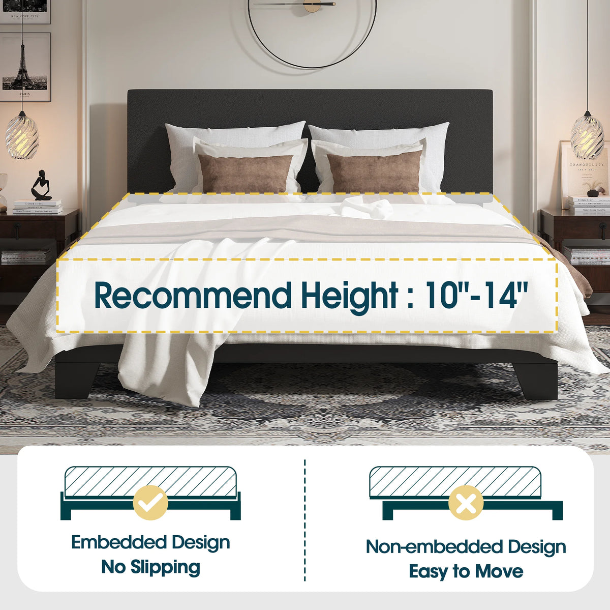 Queen Upholstered Platform Bed Frame with Adjustable Leather Headboard K11151