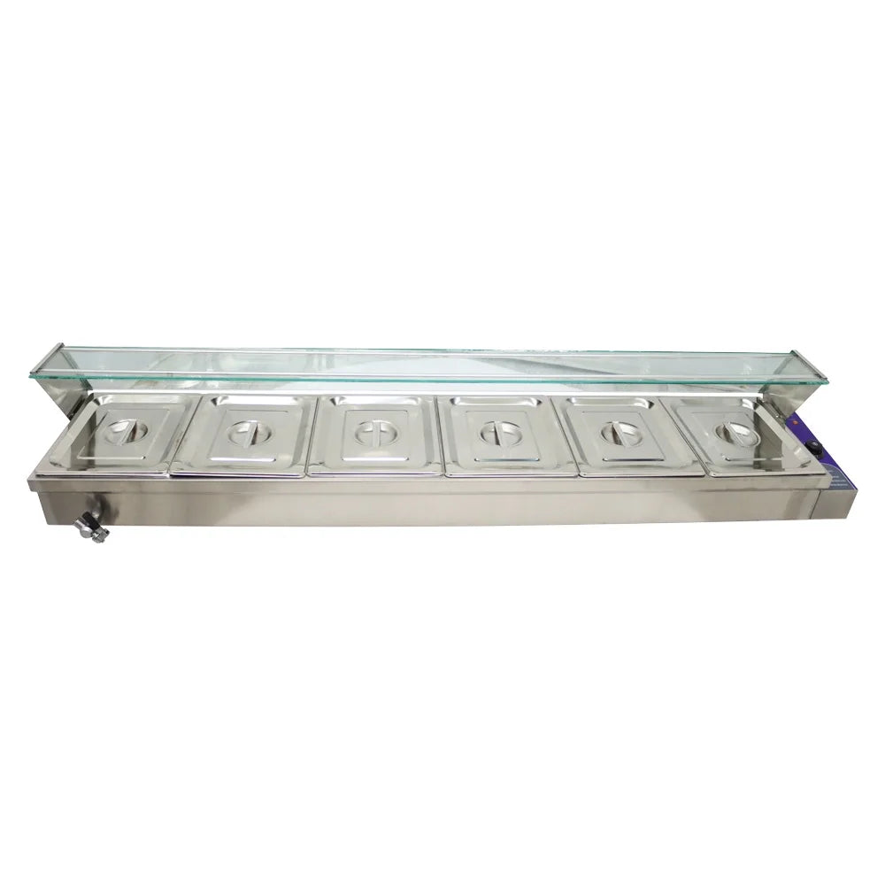 Electric Commercial Bain-marie Buffet Food Warmer Steam Table with Glass Guard 6-Pan B659