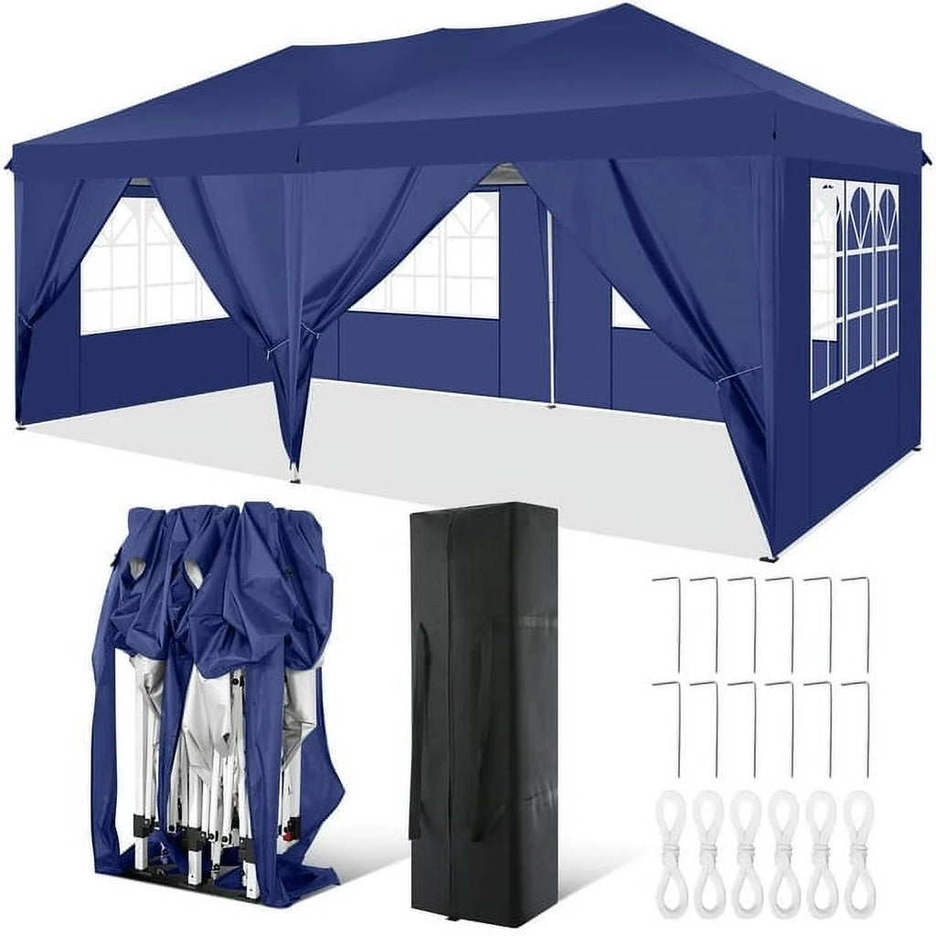 10' x 20' Pop Up Canopy Tent with 6 Removable Sidewalls and Carry Bag, White S636336