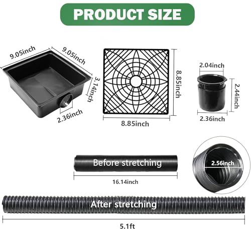 Gutter Downspout Extension, No Dig Catch Basin Low Profile Downspout Extender, Extendable from 1.34’ to 5.1’ W32930