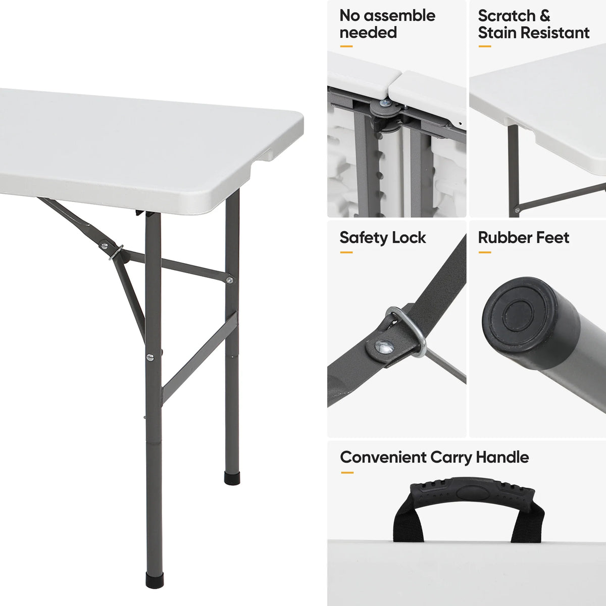 4FT White Plastic Folding Table J517832