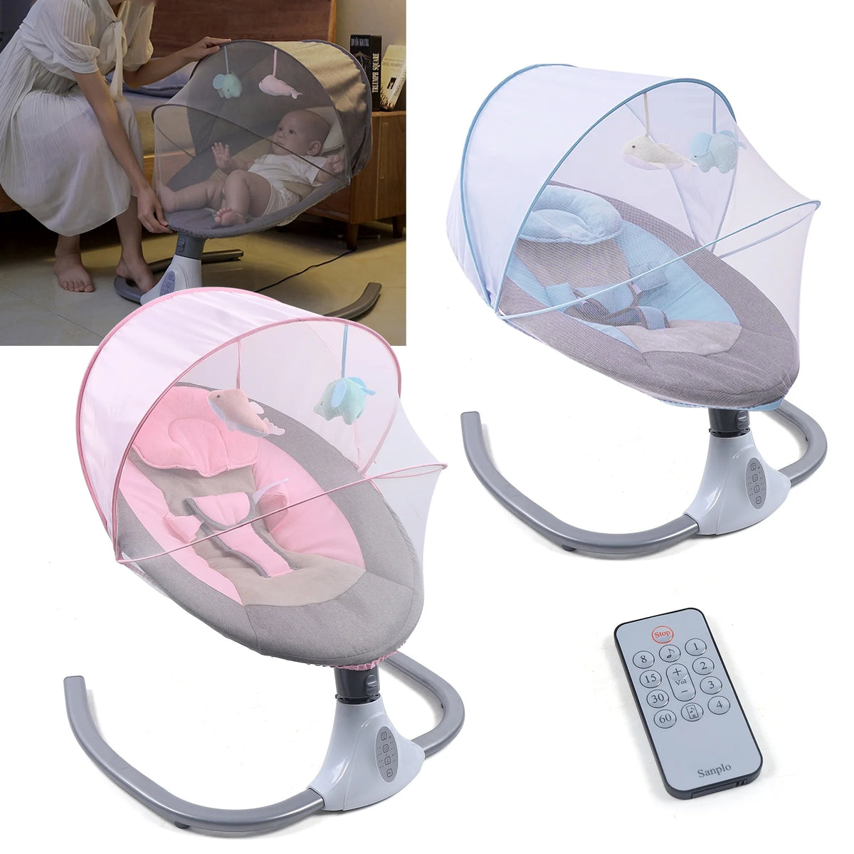 Blue Foldable Infant Swing Chair with Music Remote Control M208806