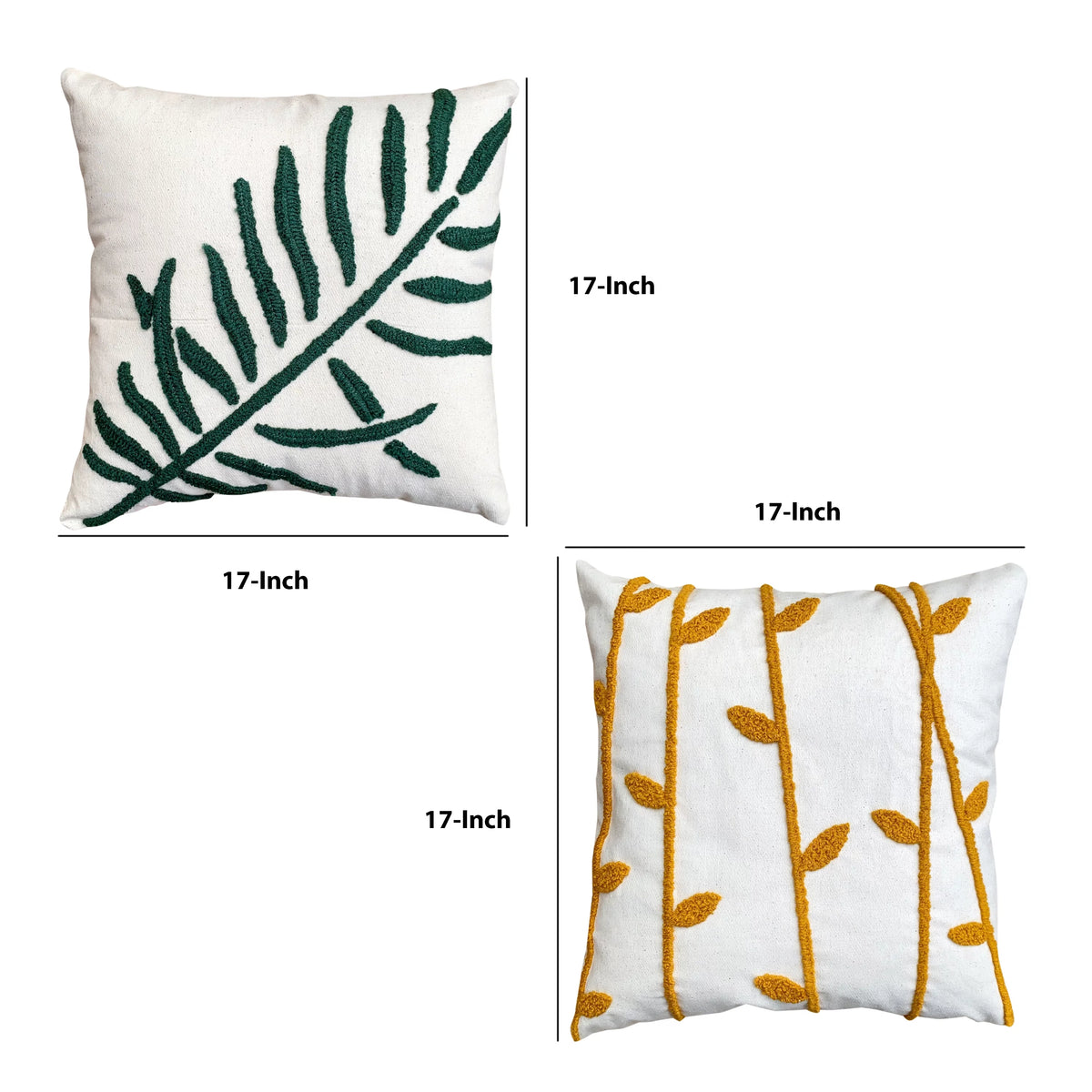 17 x 17 Inch 2 Piece Cotton Throw Pillow Set H90624