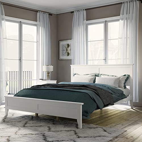 White Queen Wood Platform Bed Frame with Headboard I6484