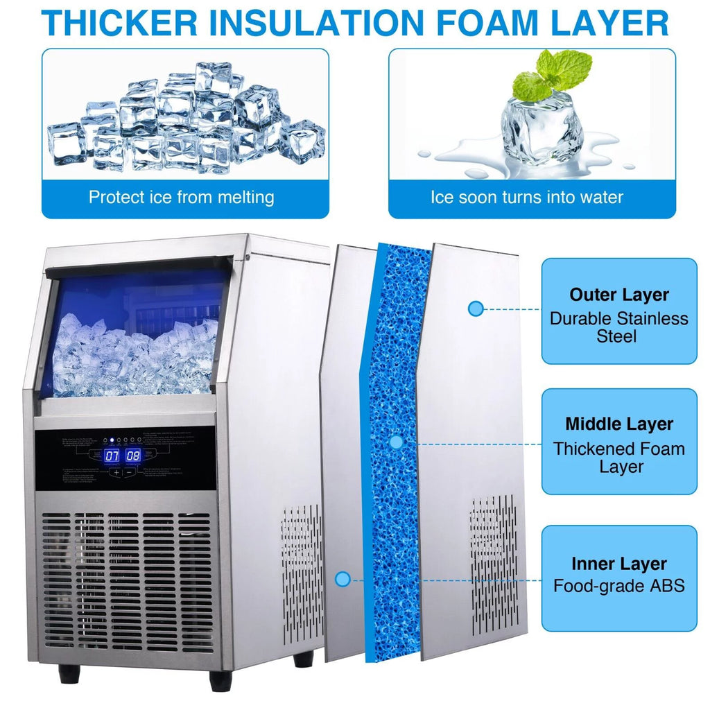Commercial Ice Maker 90lb Stainless Steel Built-in Cube Machine X8296
