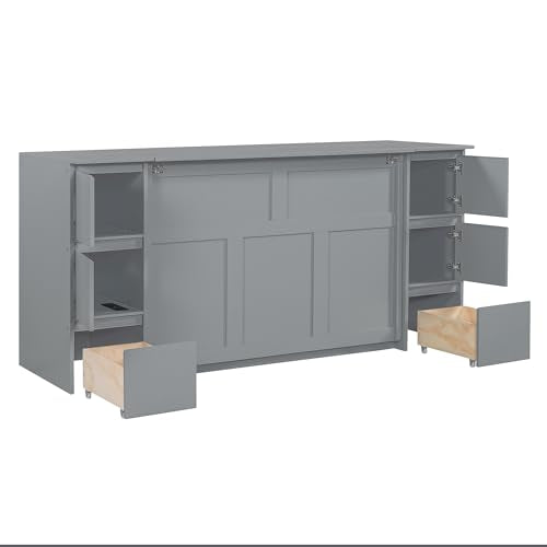 Gray Wood Murphy Bed with Drawers and Cabinets Y729529