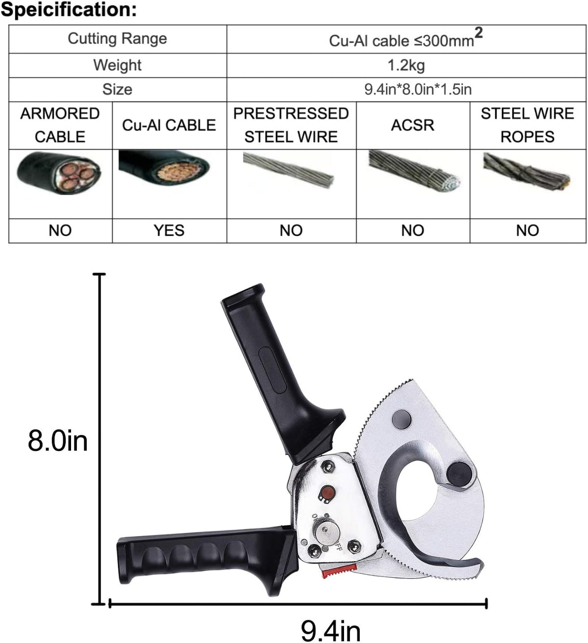 Ratchet Cable Wire Cutter, Steel Blades, 9.4Inch Pack of 2 B790