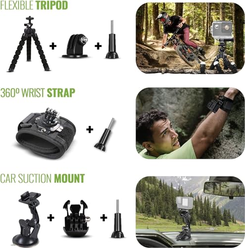 Black Waterproof Action Camera with 5.3K HDR Video, 27MP Photos, Stabilization + 64GB Card & 50 Piece Accessory Kit Z96698