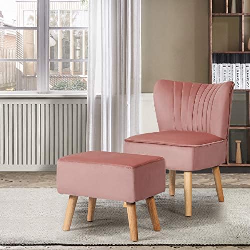 Pink Velvet Accent Chair with Ottoman I164994