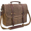 15.6 Inch Waterproof Brown Leather Canvas Messenger Bag P77506