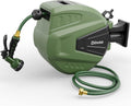 Retractable Garden Hose Reel 65 ft, Wall Mount, Automatic Rewind, 180° Swivel Bracket, 9 Pattern Hose Nozzle Q758