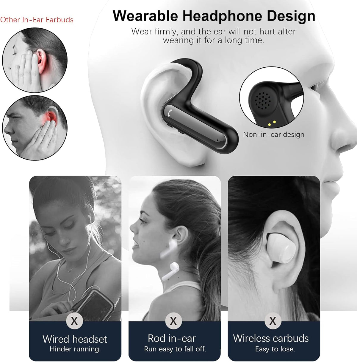 Open Ear Wireless Earbuds with Earhooks and Charging Case W7757